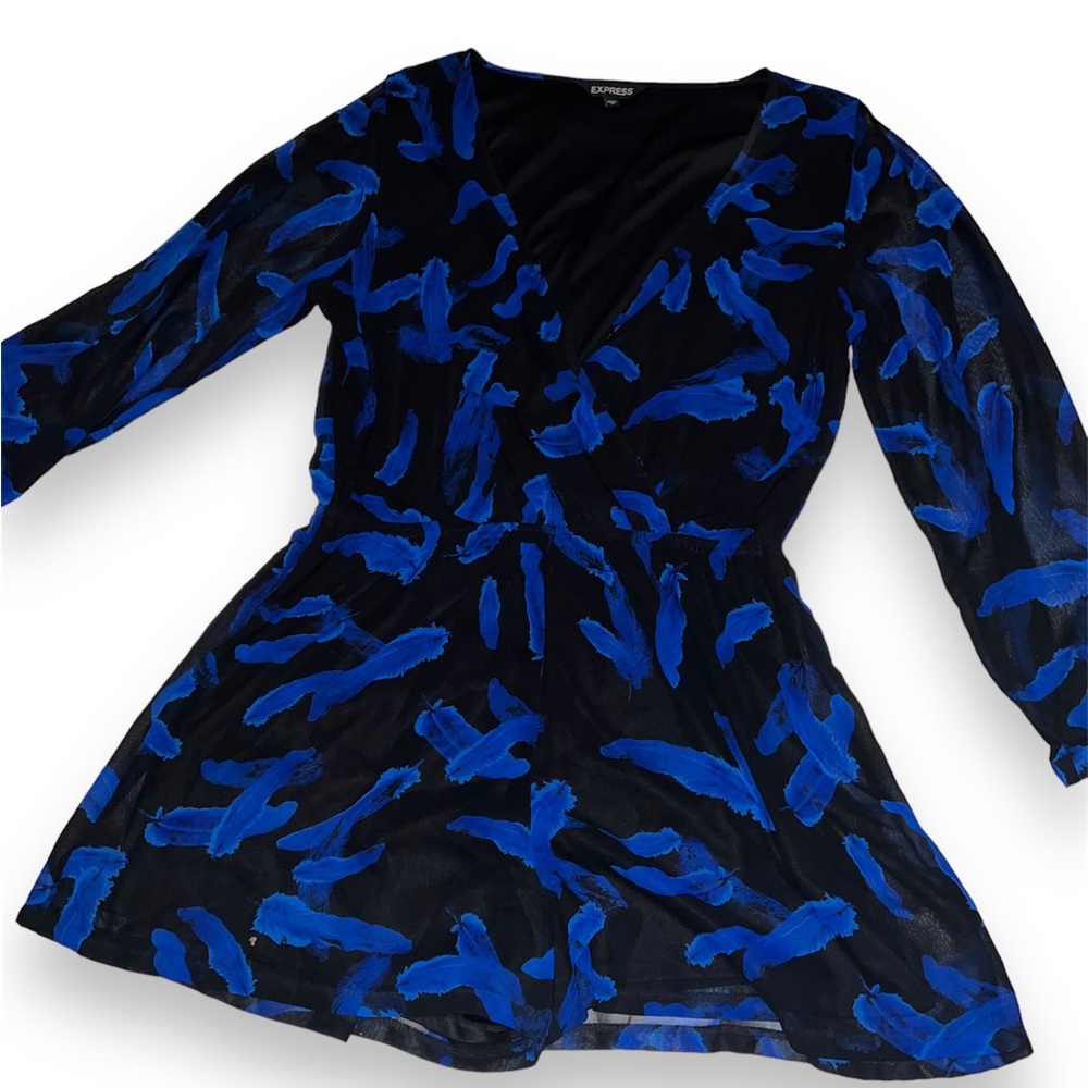 Express Black With Blue Pattern Romper Size Large - image 1
